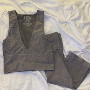 Gray Biker Shorts and Sports Bra Set